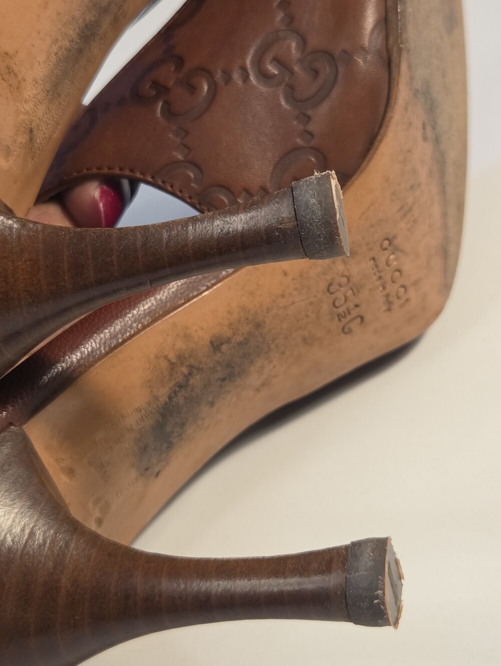 Gucci Brown Guccissima Leather Pointed Toe Slingback Sandals 35 1/2 - Picture 8 of 11